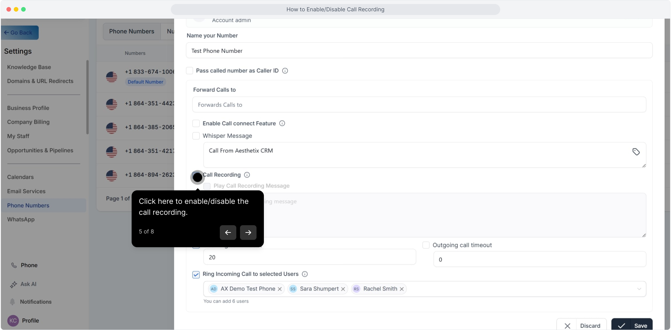 Enable or disable call recording